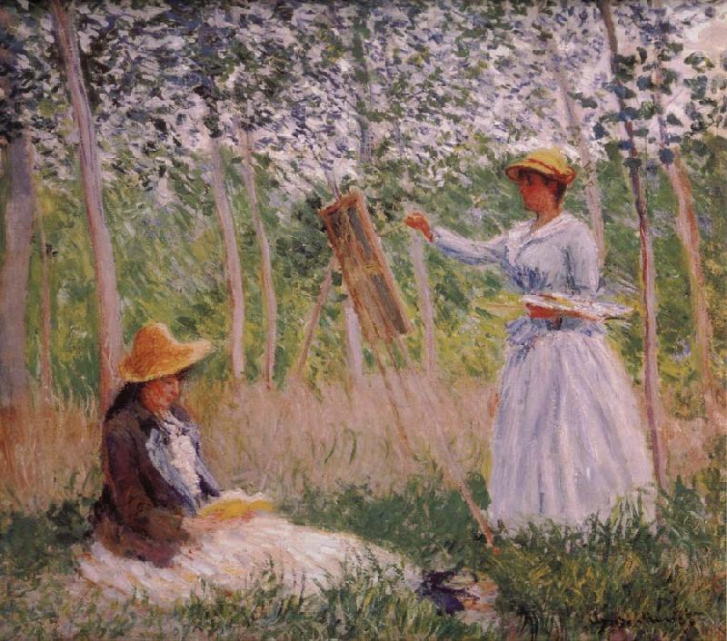 Claude Monet Suzanne Reading and Blanche Painting by the Marsh at Giverny Germany oil painting art